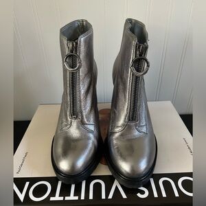 Gianni Bini Metallic Silver Front-Zip Ankle Booties